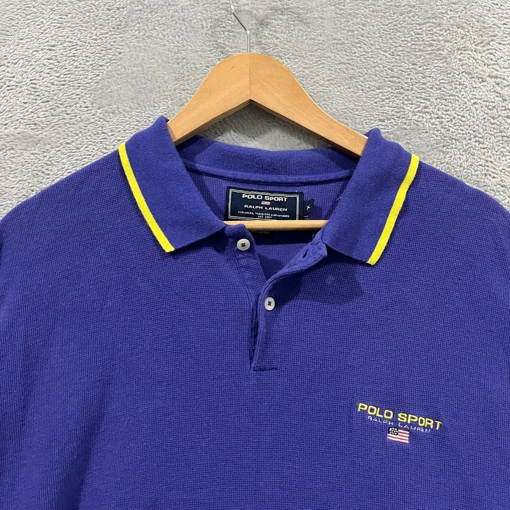 Polo Sport Ralph Lauren Polo Shirt Mens XL Purple Flag Logo Short Sleeve Popover
